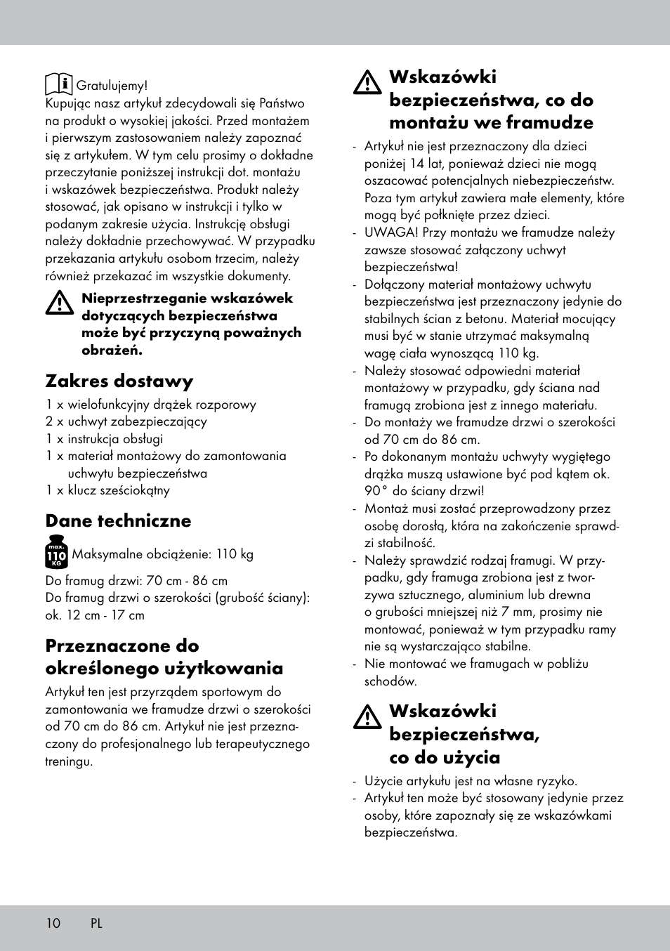 Zakres dostawy, Dane techniczne, Przeznaczone do określonego użytkowania | Wskazówki bezpieczeństwa, co do użycia | Crivit MR-1442 User Manual | Page 10 / 36