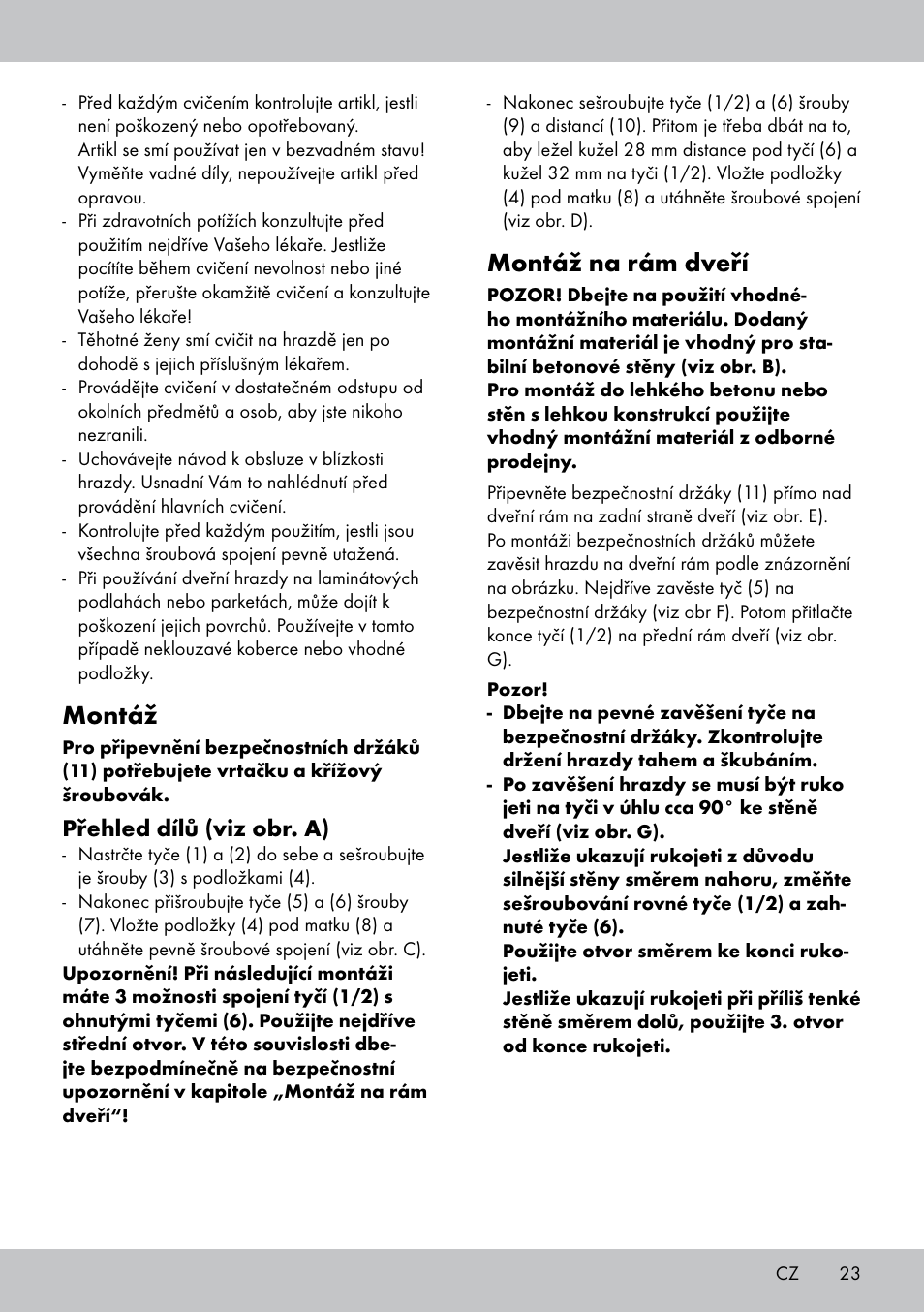 Montáž, Montáž na rám dveří, Přehled dílů (viz obr. a) | Crivit MR-1442 User Manual | Page 23 / 36