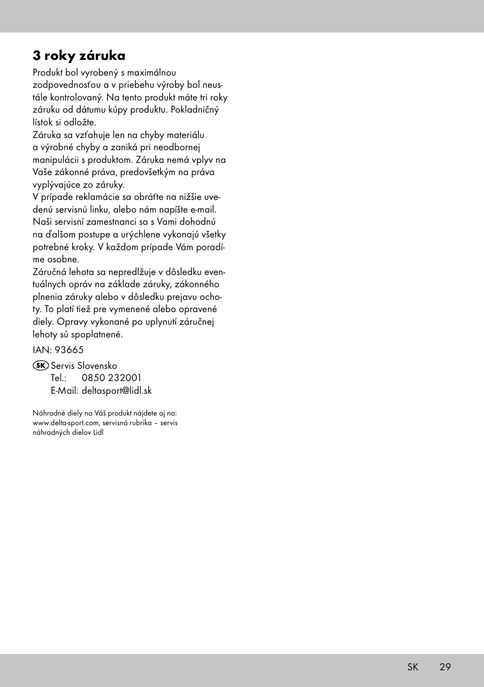 3 roky záruka | Crivit MR-1442 User Manual | Page 29 / 36