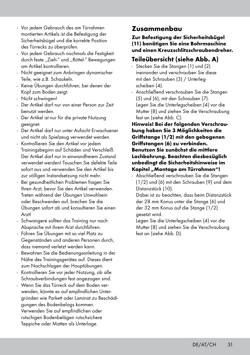 Zusammenbau, Teileübersicht (siehe abb. a) | Crivit MR-1442 User Manual | Page 31 / 36