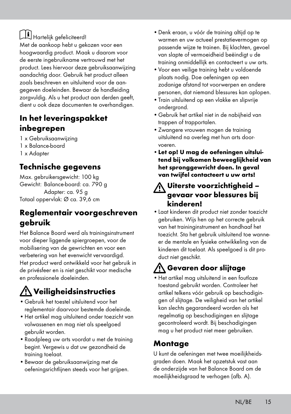 Technische gegevens, Reglementair voorgeschreven gebruik, Veiligheidsinstructies | Montage | Crivit BB-1789 User Manual | Page 15 / 24
