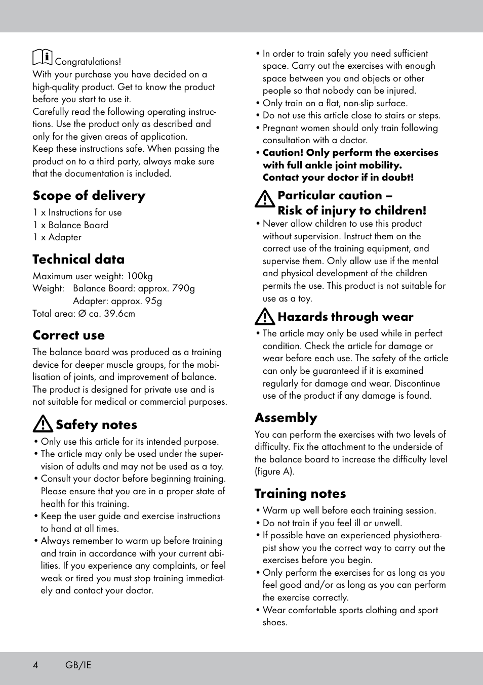 Scope of delivery, Technical data, Correct use | Assembly | Crivit BB-1789 User Manual | Page 4 / 24