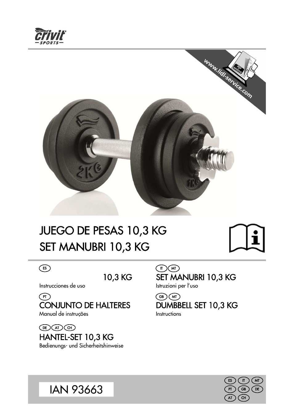 Crivit 10.3kg Dumbbell Set User Manual | 18 pages