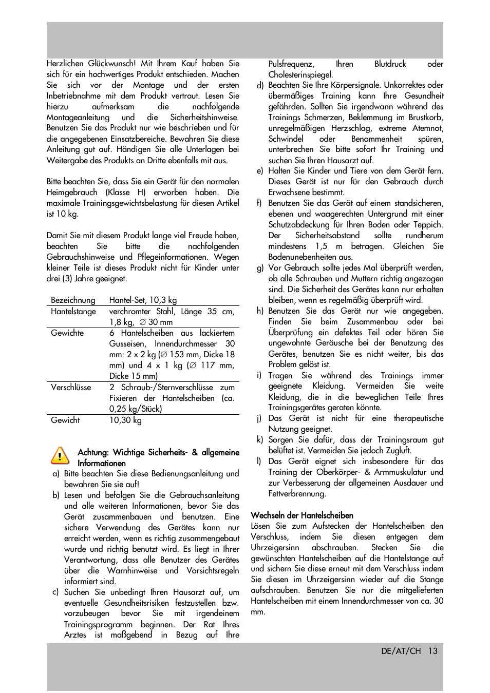 Crivit 10.3kg Dumbbell Set User Manual | Page 13 / 18