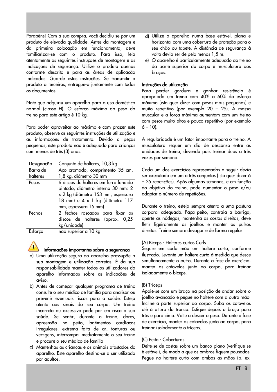 Crivit 10.3kg Dumbbell Set User Manual | Page 8 / 18