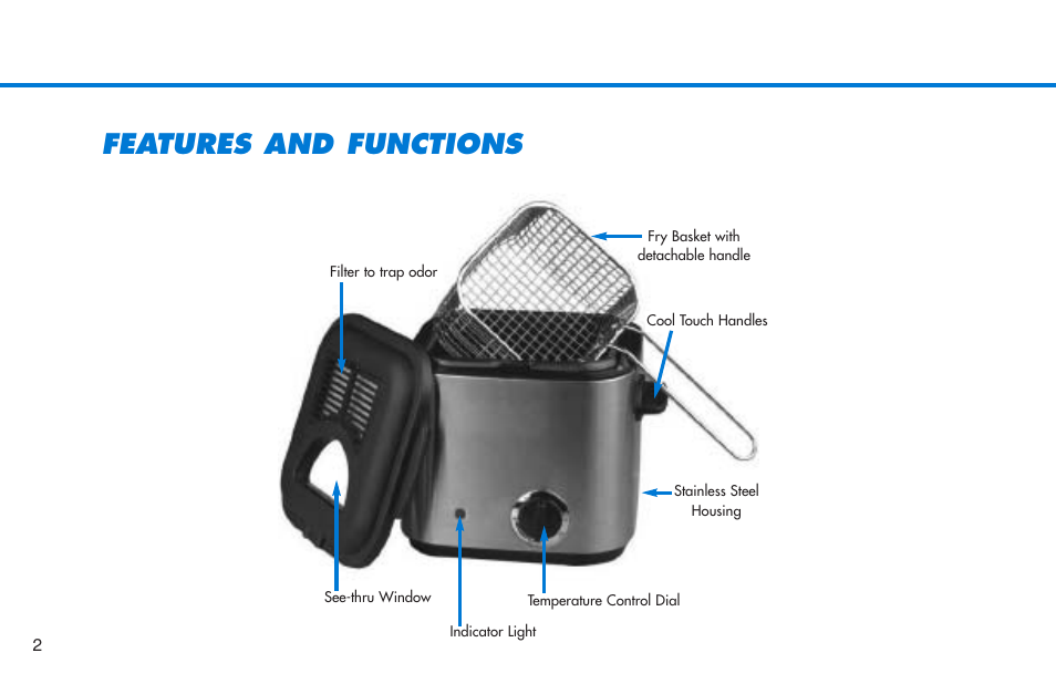 Features and functions | Deni 1.25 Qt. Deep Fryer 9301 User Manual | Page 3 / 9