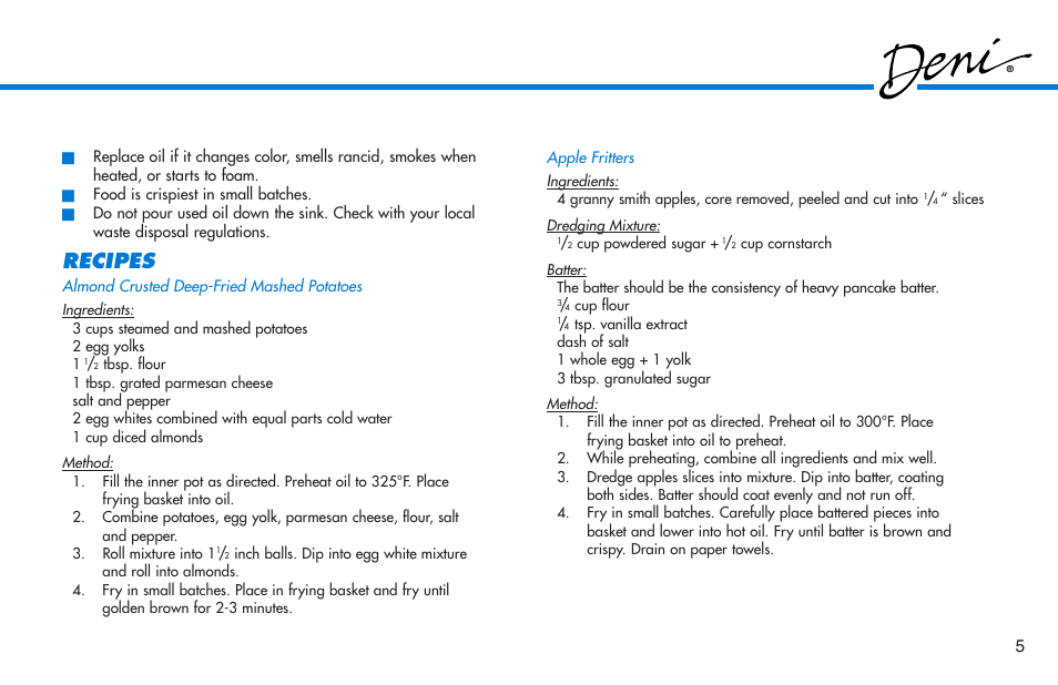 Recipes | Deni 1.25 Qt. Deep Fryer 9301 User Manual | Page 6 / 9