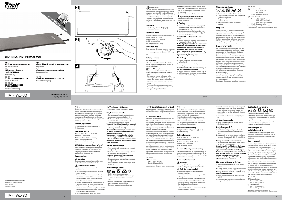 Crivit Self-Inflating Thermal Mat User Manual | 2 pages