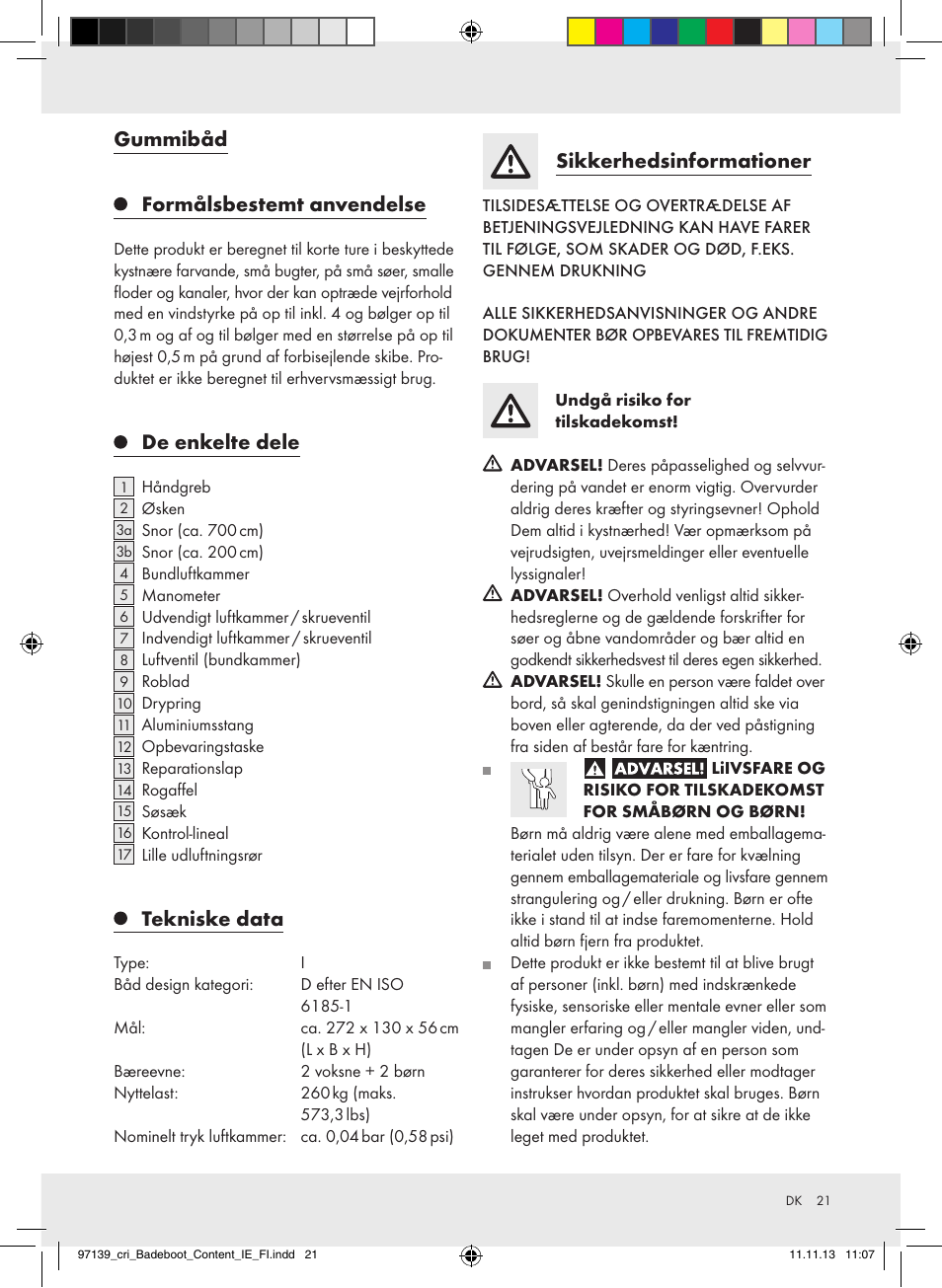 Gummibåd formålsbestemt anvendelse, De enkelte dele, Tekniske data | Sikkerhedsinformationer | Crivit Z31423 User Manual | Page 21 / 43