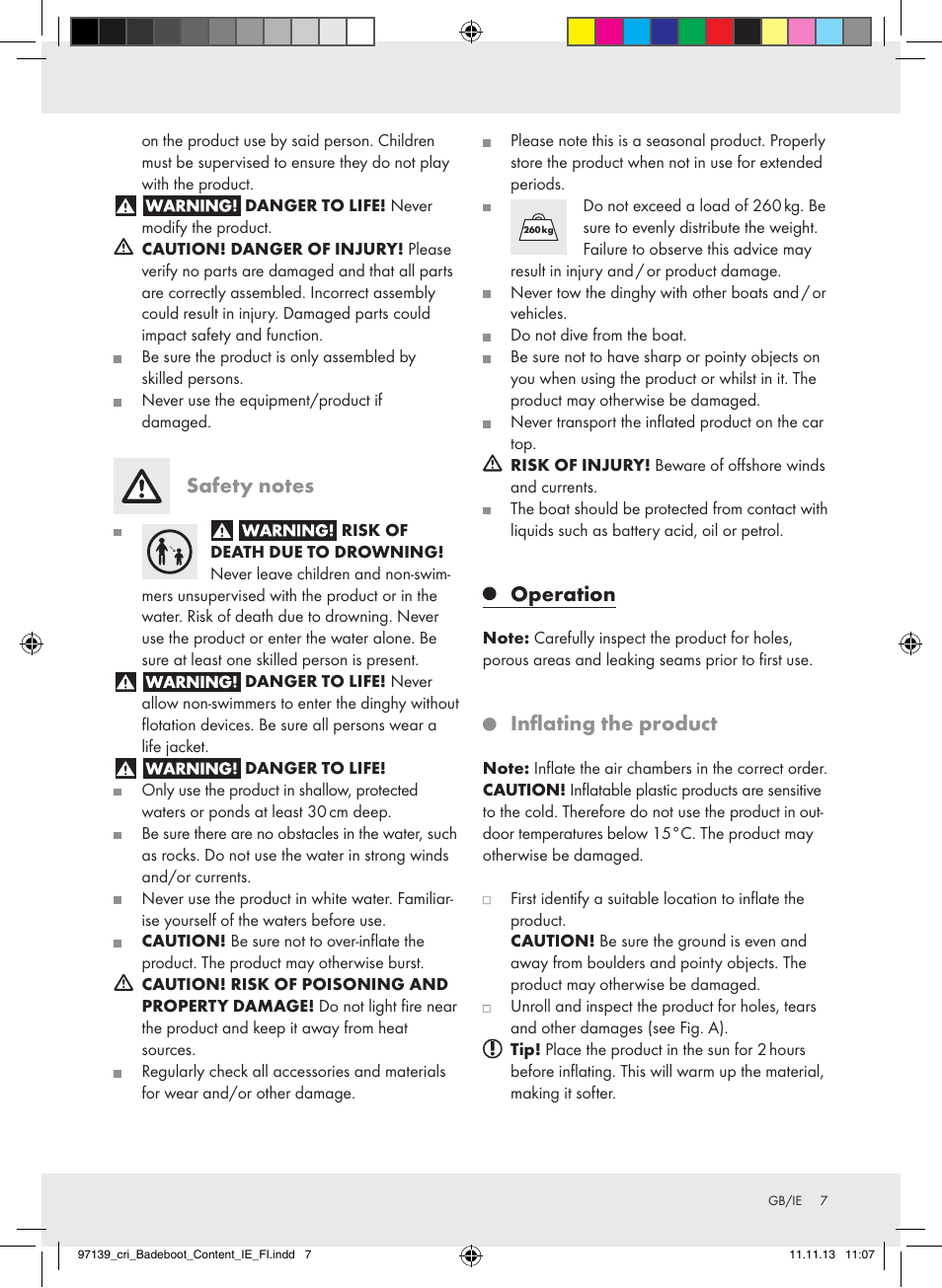 Operation, Inflating the product | Crivit Z31423 User Manual | Page 7 / 43