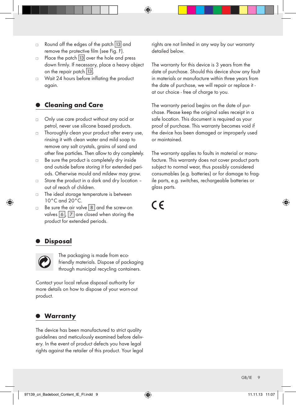 Cleaning and care, Disposal, Warranty | Crivit Z31423 User Manual | Page 9 / 43