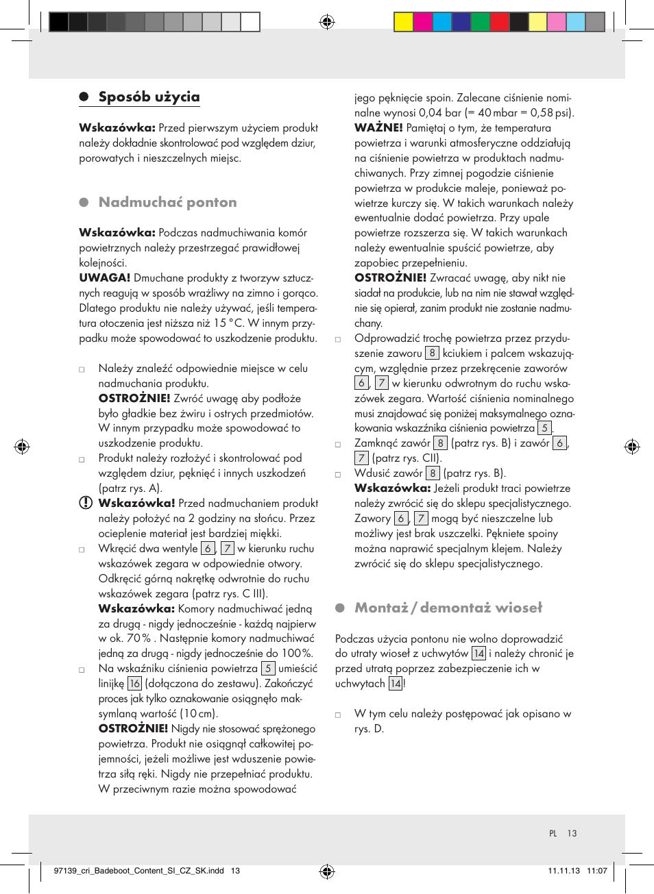 Sposób użycia, Nadmuchać ponton, Montaż / demontaż wioseł | Crivit Z31423 User Manual | Page 13 / 45