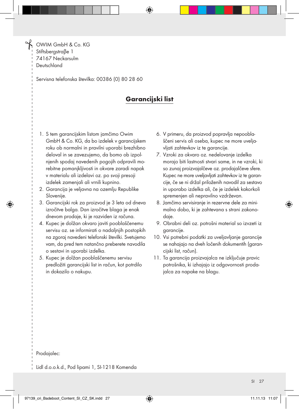 Garancijski list | Crivit Z31423 User Manual | Page 27 / 45