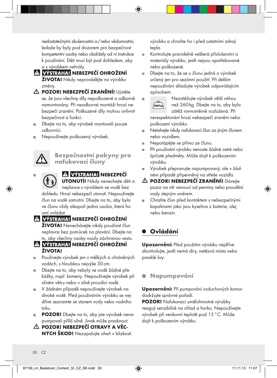 Bezpečnostní pokyny pro nafukovací čluny, Ovládání, Napumpování | Crivit Z31423 User Manual | Page 30 / 45