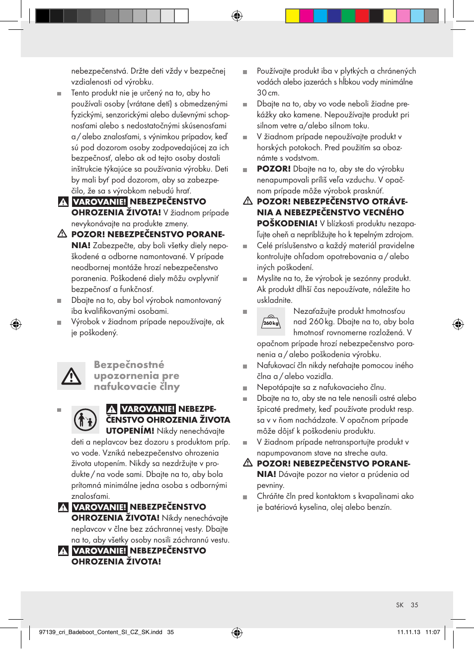 Bezpečnostné upozornenia pre nafukovacie člny | Crivit Z31423 User Manual | Page 35 / 45