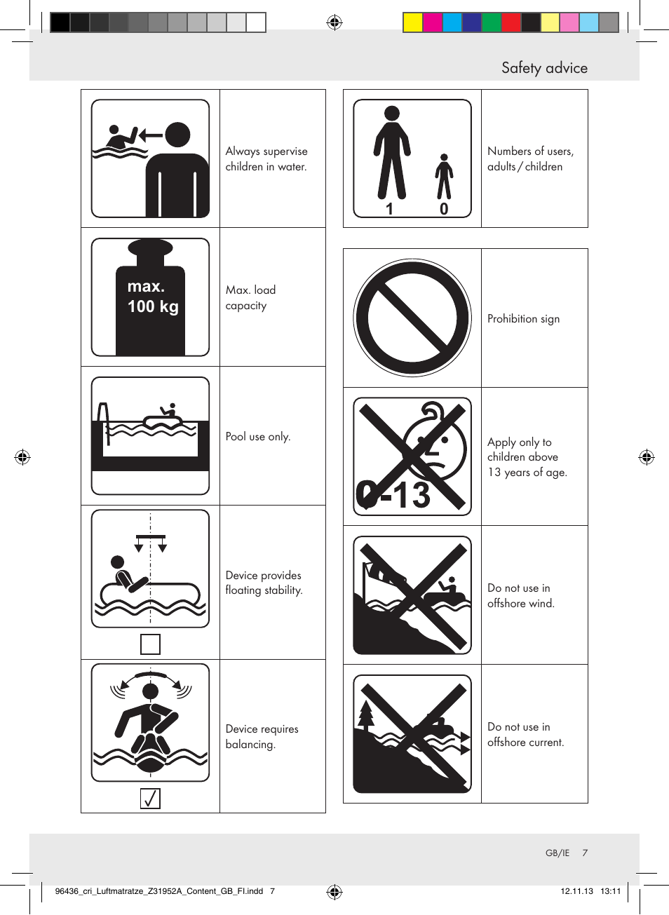 Safety advice, Max. 100 kg | Crivit Z31952A User Manual | Page 7 / 46