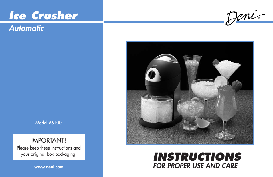 Deni Ice Crusher 6100 User Manual | 4 pages