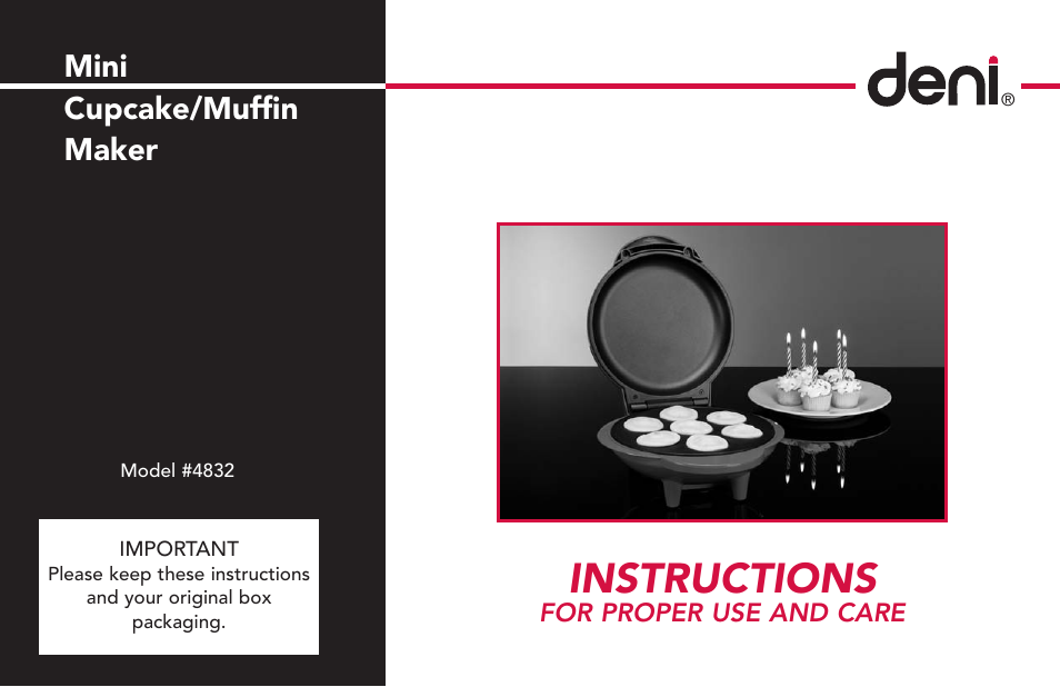 Deni CUPCAKE/MUFFIN MAKER 4832 User Manual | 27 pages