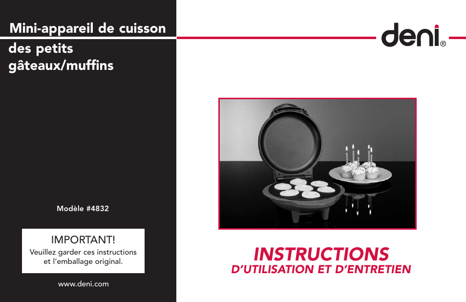 Instructions, Mini-appareil de cuisson, Des petits gâteaux/muffins | Deni CUPCAKE/MUFFIN MAKER 4832 User Manual | Page 10 / 27