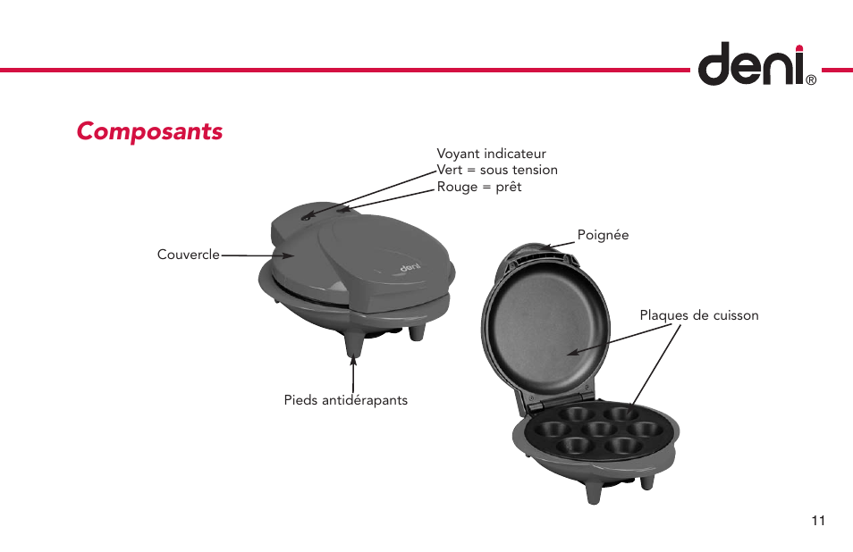 Composants | Deni CUPCAKE/MUFFIN MAKER 4832 User Manual | Page 12 / 27