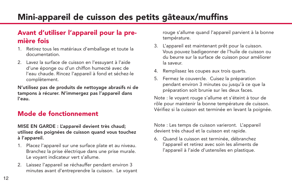 Mode de fonctionnement | Deni CUPCAKE/MUFFIN MAKER 4832 User Manual | Page 13 / 27