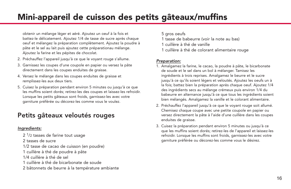 Petits gâteaux veloutés rouges | Deni CUPCAKE/MUFFIN MAKER 4832 User Manual | Page 17 / 27