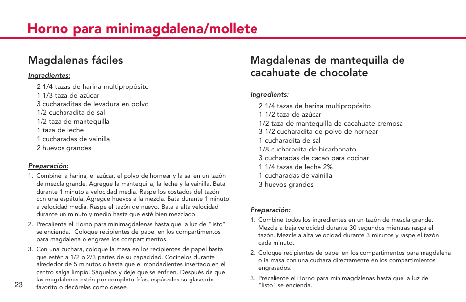 Horno para minimagdalena/mollete, Magdalenas fáciles | Deni CUPCAKE/MUFFIN MAKER 4832 User Manual | Page 24 / 27