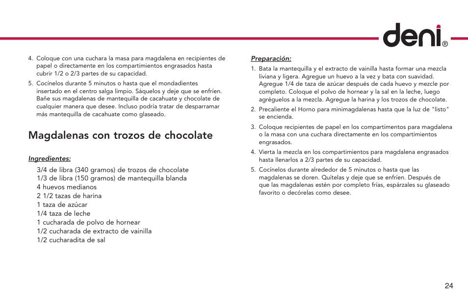 Magdalenas con trozos de chocolate | Deni CUPCAKE/MUFFIN MAKER 4832 User Manual | Page 25 / 27