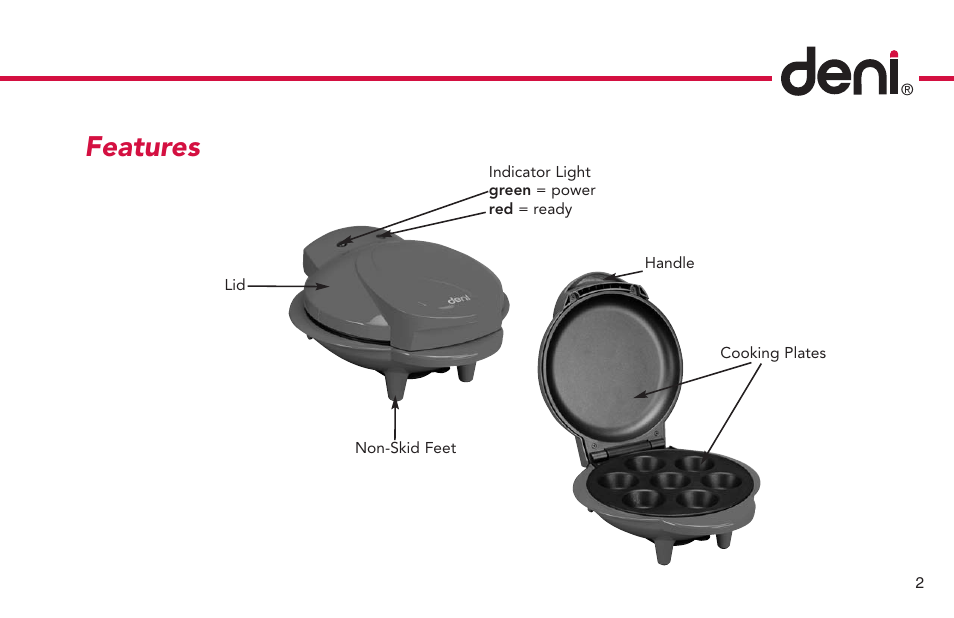 Features | Deni CUPCAKE/MUFFIN MAKER 4832 User Manual | Page 3 / 27