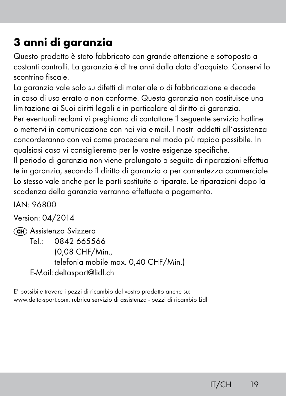 3 anni di garanzia | Crivit Beach Chair User Manual | Page 17 / 28