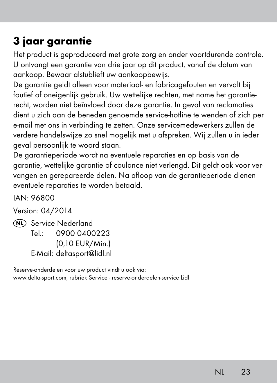 3 jaar garantie | Crivit Beach Chair User Manual | Page 21 / 28