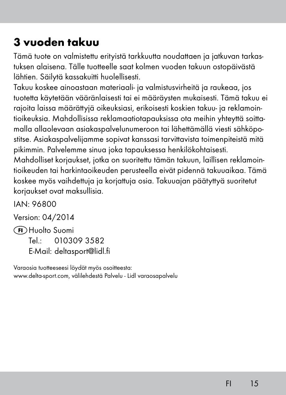 3 vuoden takuu | Crivit Beach Chair User Manual | Page 13 / 36