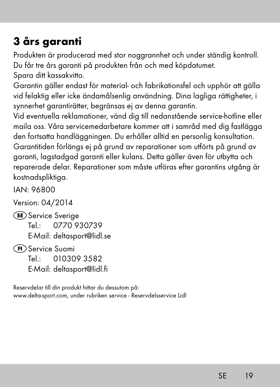3 års garanti | Crivit Beach Chair User Manual | Page 17 / 36