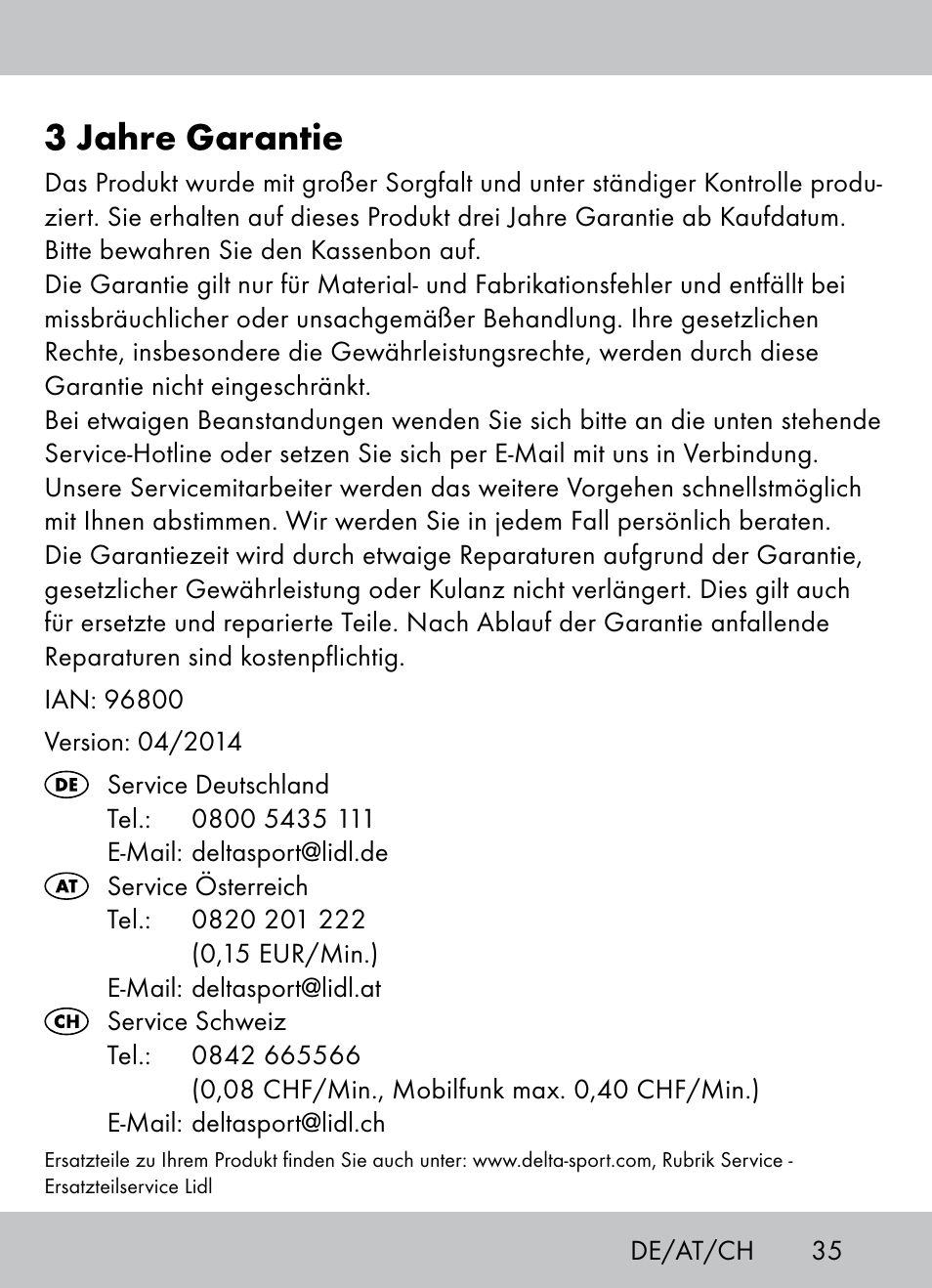 3 jahre garantie | Crivit Beach Chair User Manual | Page 33 / 36