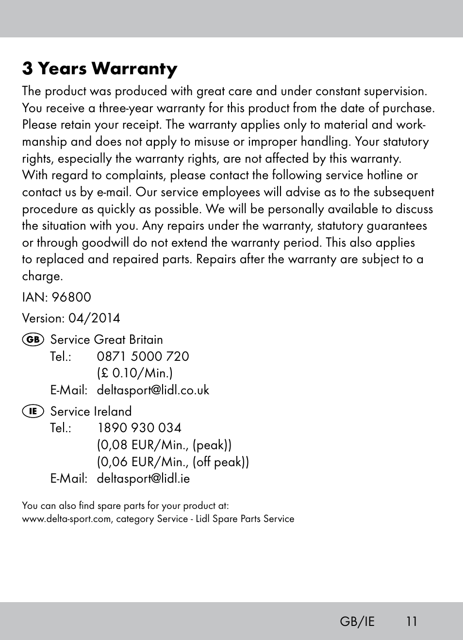 3 years warranty | Crivit Beach Chair User Manual | Page 9 / 36