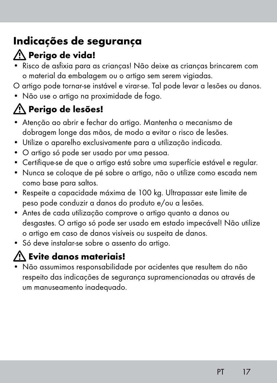 Indicações de segurança | Crivit Beach Chair User Manual | Page 15 / 28