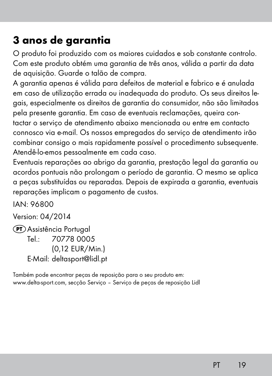 3 anos de garantia | Crivit Beach Chair User Manual | Page 17 / 28