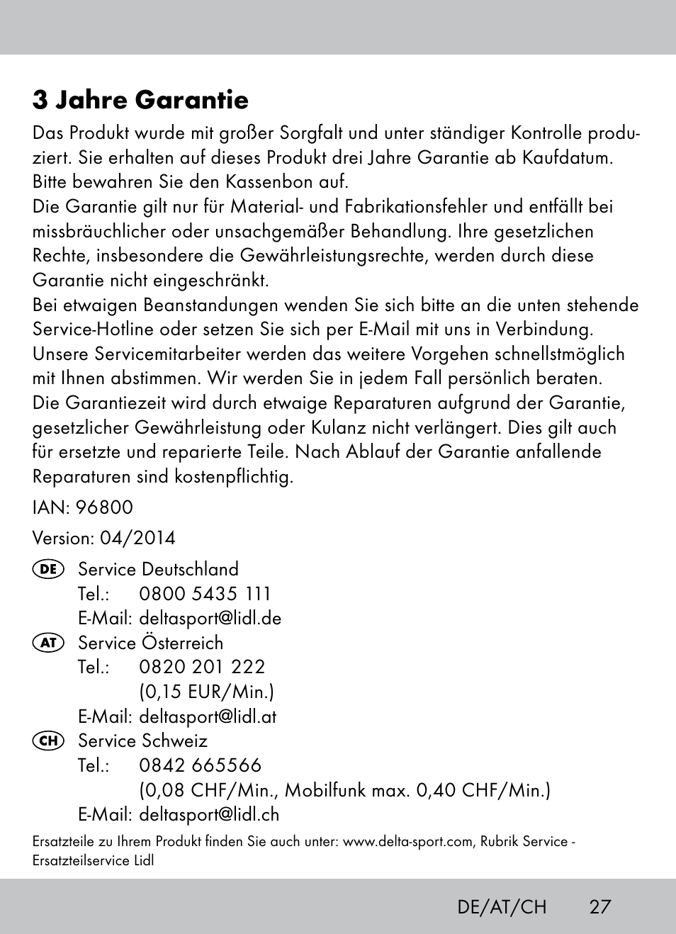 3 jahre garantie | Crivit Beach Chair User Manual | Page 25 / 28
