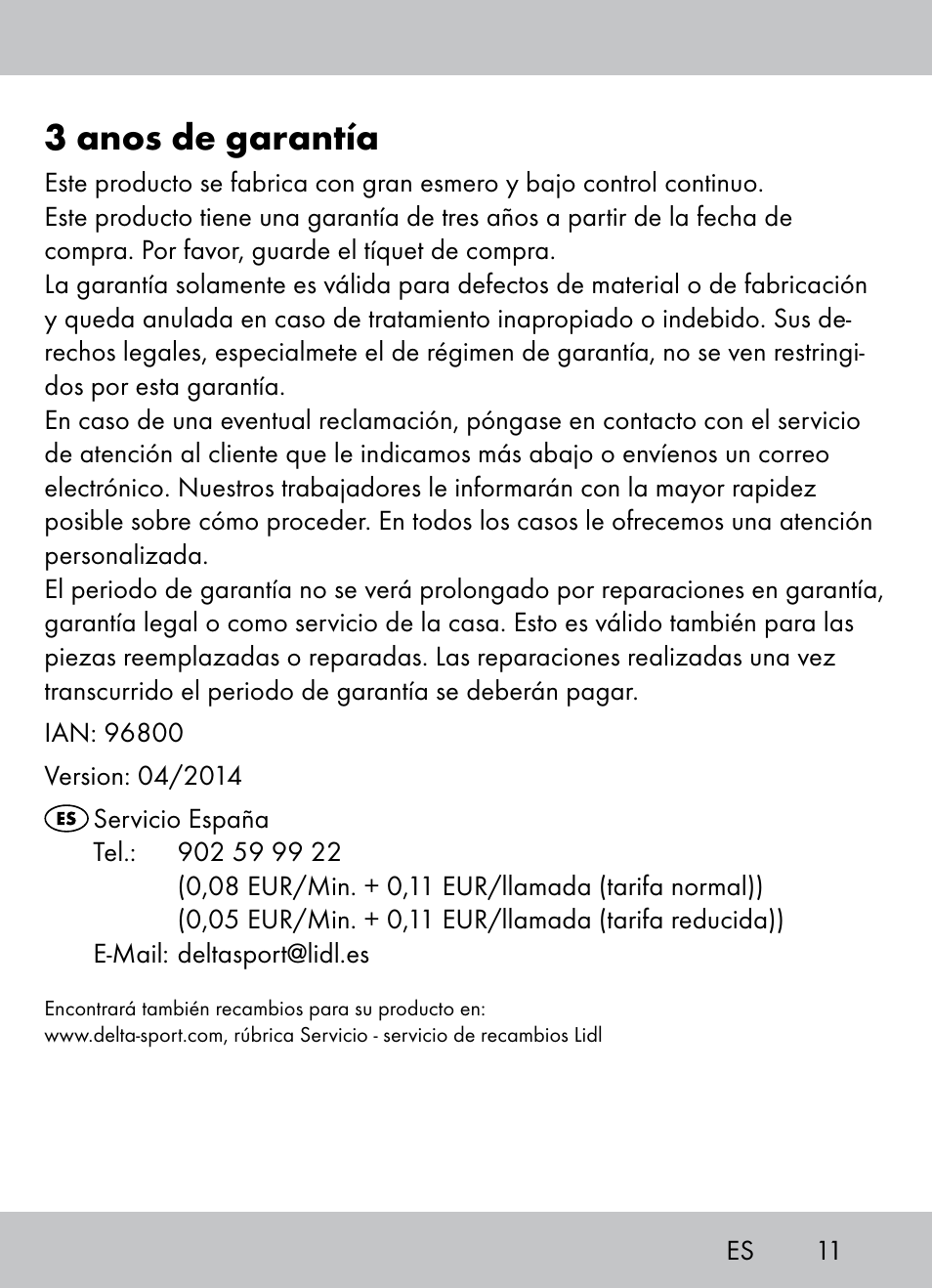3 anos de garantía | Crivit Beach Chair User Manual | Page 9 / 28