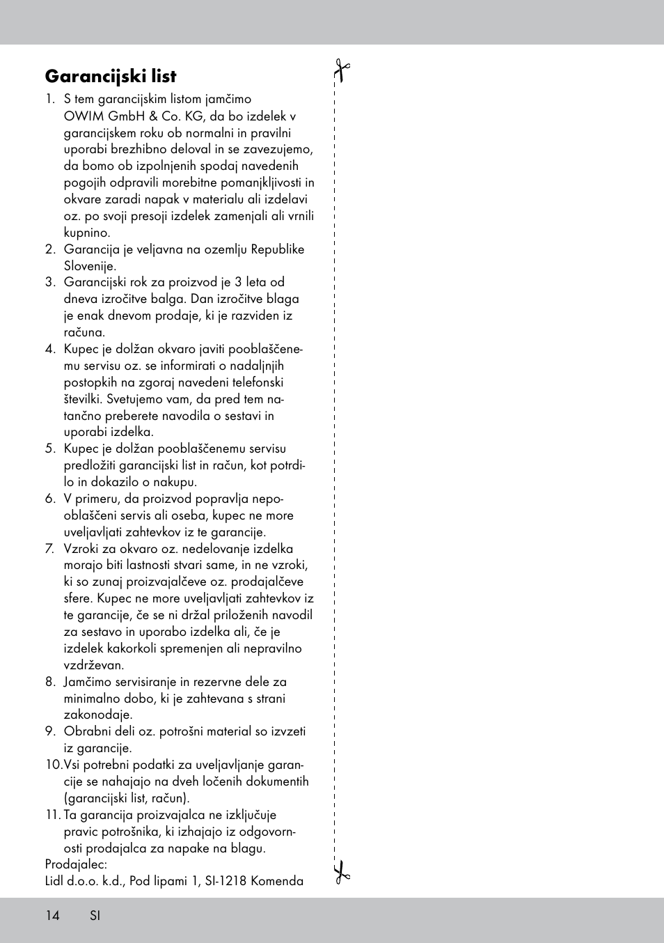 Garancijski list | Crivit SL-1835 User Manual | Page 14 / 24