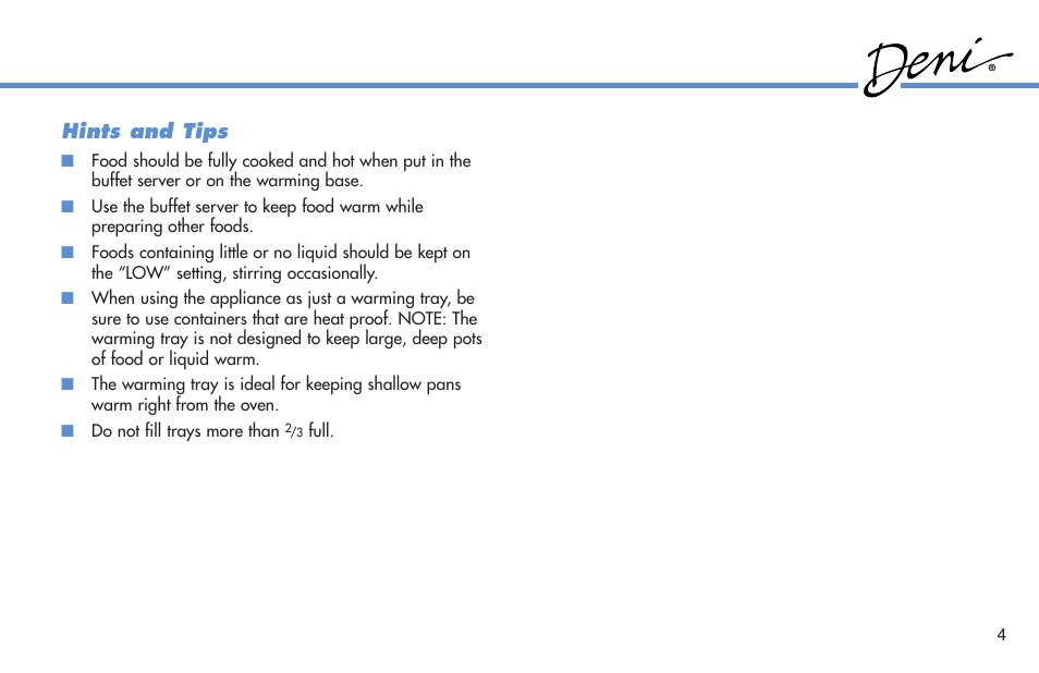 Hints and tips | Deni 15200 User Manual | Page 5 / 6