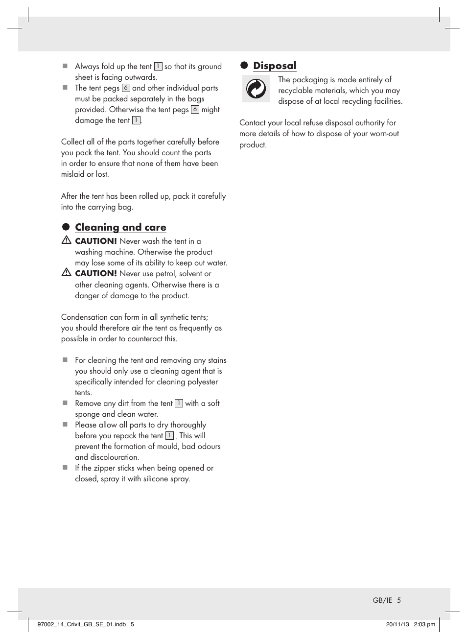 Cleaning and care m, Disposal | Crivit Z31979 User Manual | Page 5 / 10