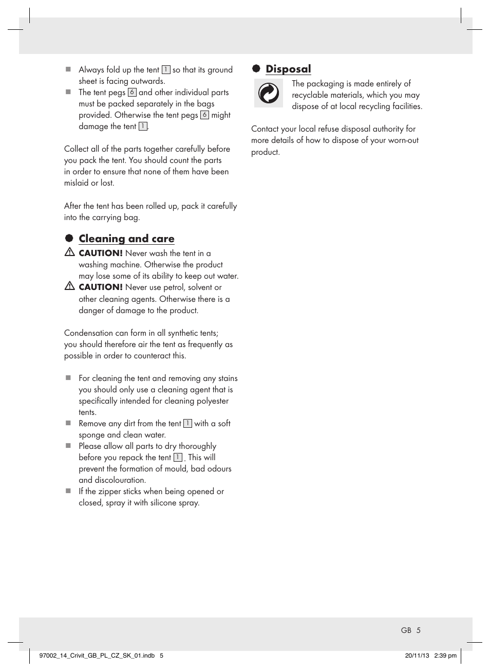 Cleaning and care m, Disposal | Crivit Z31979 User Manual | Page 5 / 16