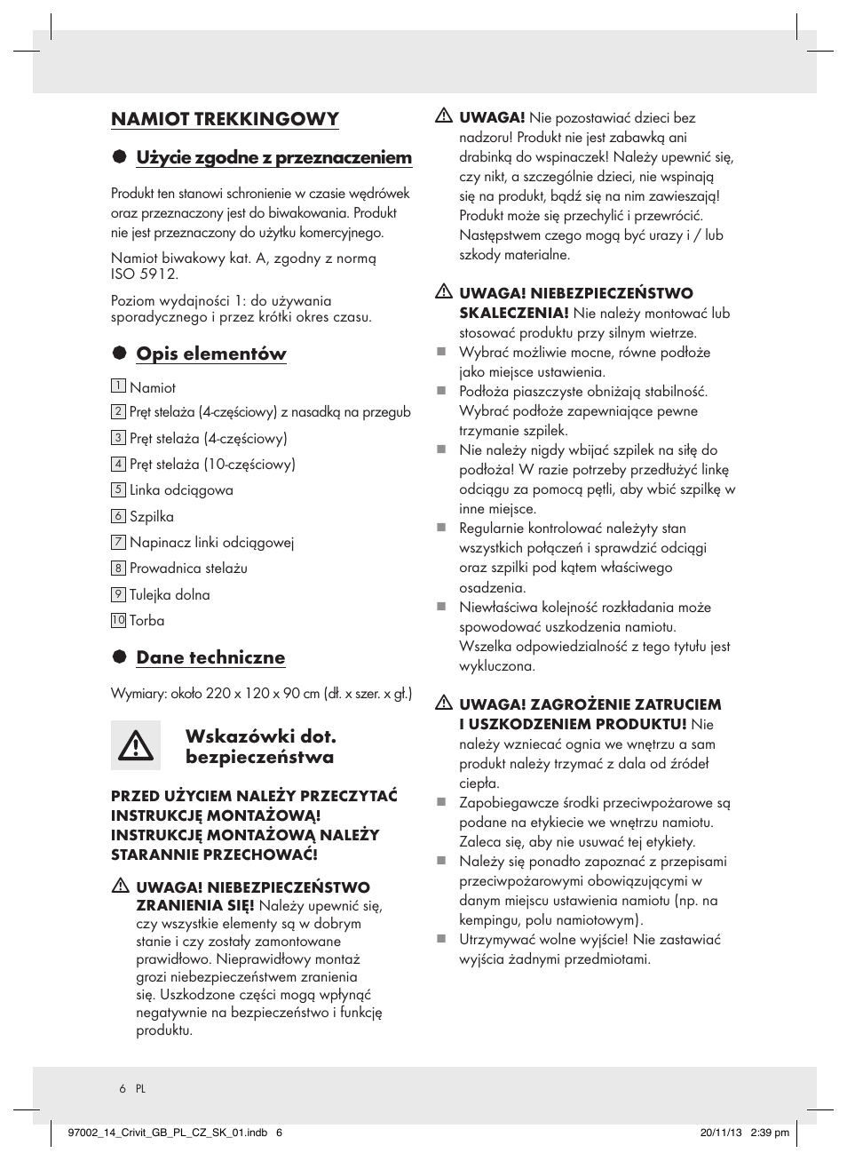 Opis elementów, Dane techniczne, Wskazówki dot. bezpieczeństwa | Crivit Z31979 User Manual | Page 6 / 16