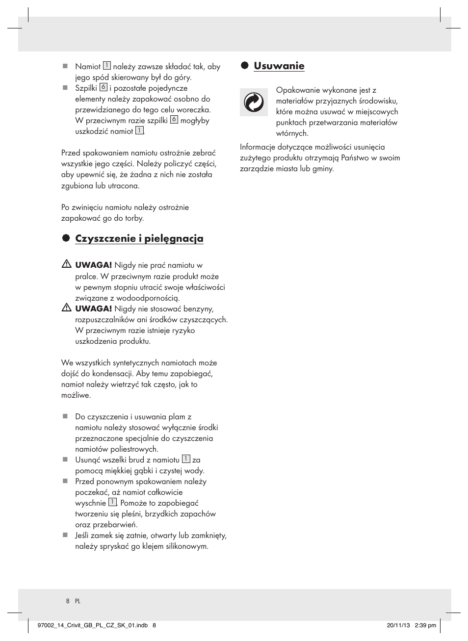 Czyszczenie i pielęgnacja m, Usuwanie | Crivit Z31979 User Manual | Page 8 / 16