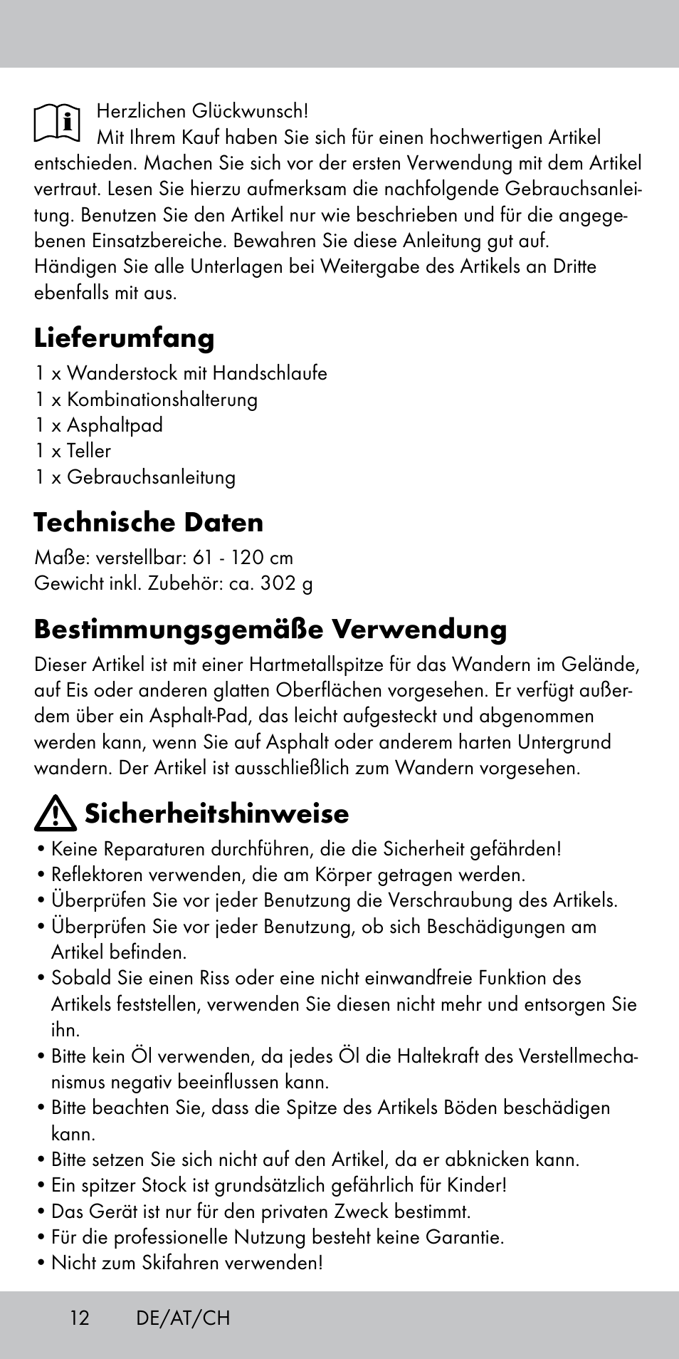 Lieferumfang, Technische daten, Bestimmungsgemäße verwendung | Sicherheitshinweise | Crivit TS-1808 User Manual | Page 12 / 16