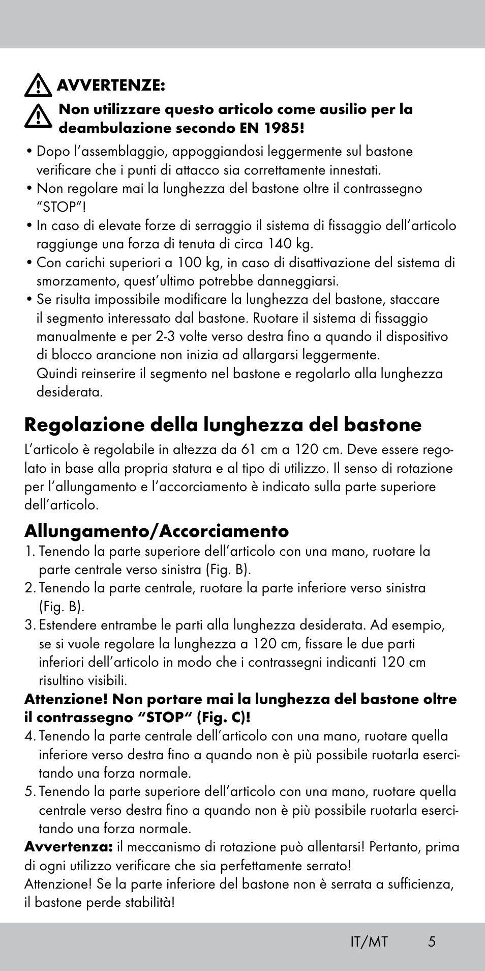 Regolazione della lunghezza del bastone, Allungamento/accorciamento | Crivit TS-1808 User Manual | Page 5 / 16