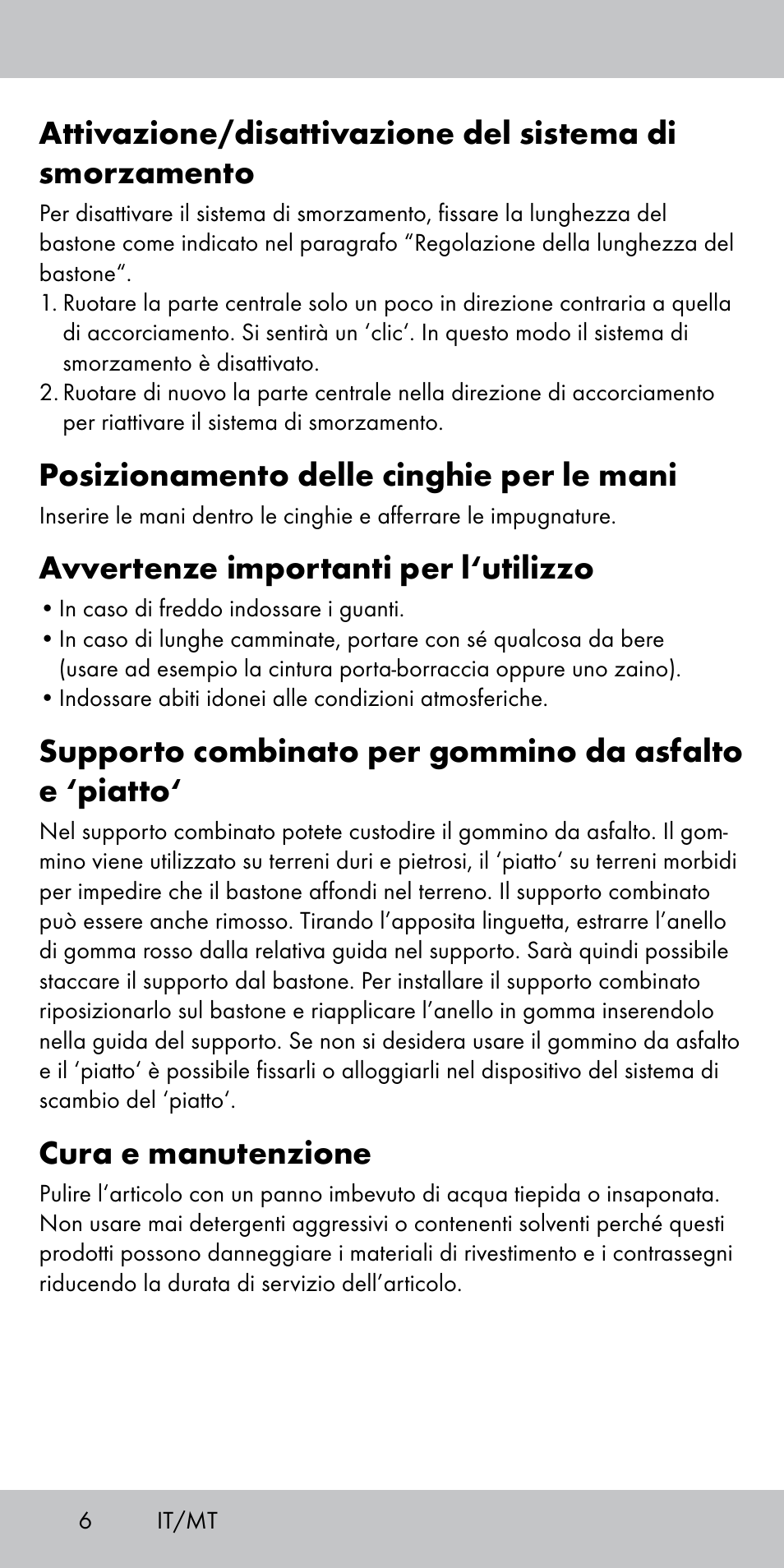 Posizionamento delle cinghie per le mani, Avvertenze importanti per l‘utilizzo, Cura e manutenzione | Crivit TS-1808 User Manual | Page 6 / 16