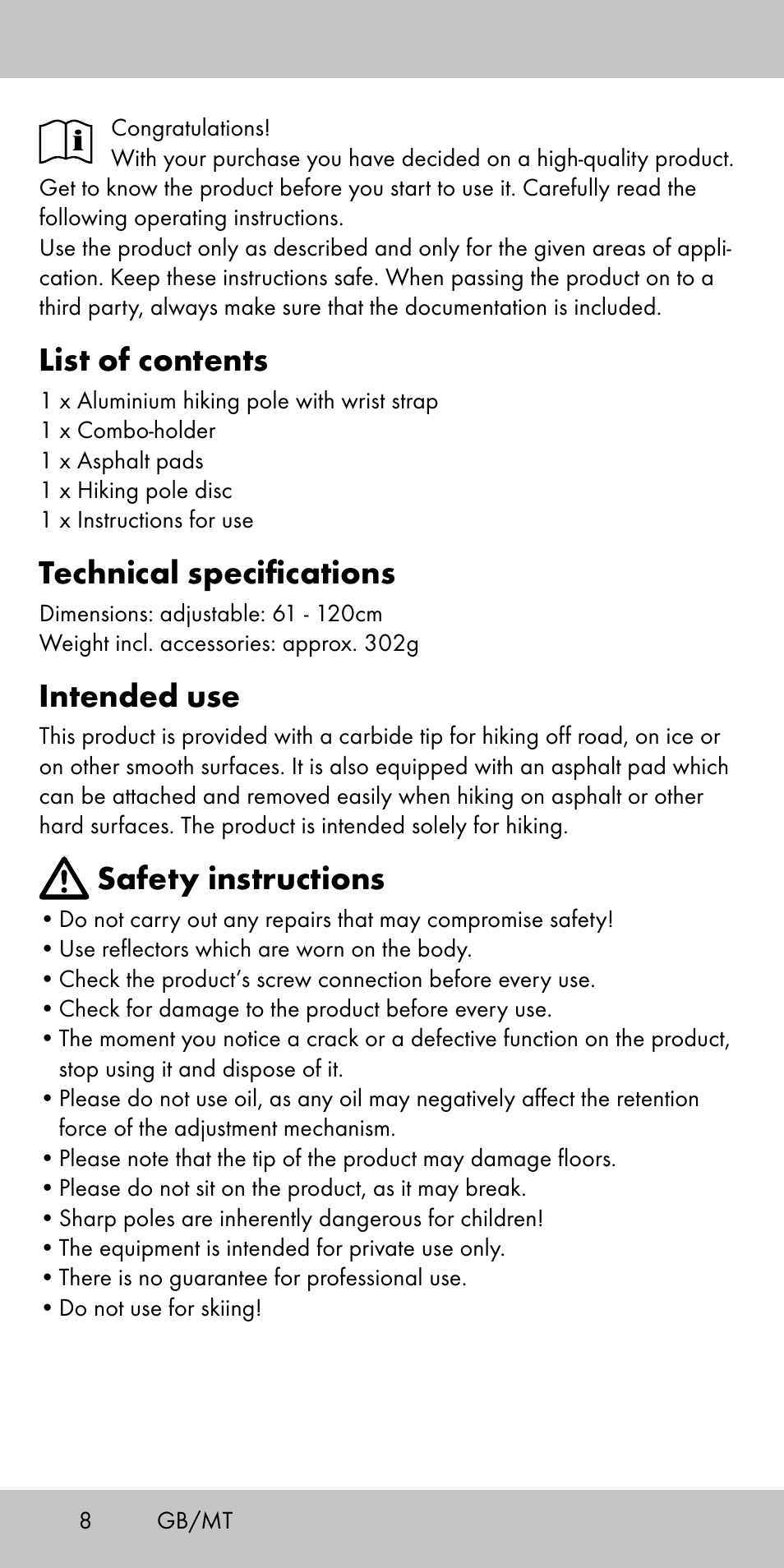 List of contents, Technical specifications, Intended use | Safety instructions | Crivit TS-1808 User Manual | Page 8 / 16