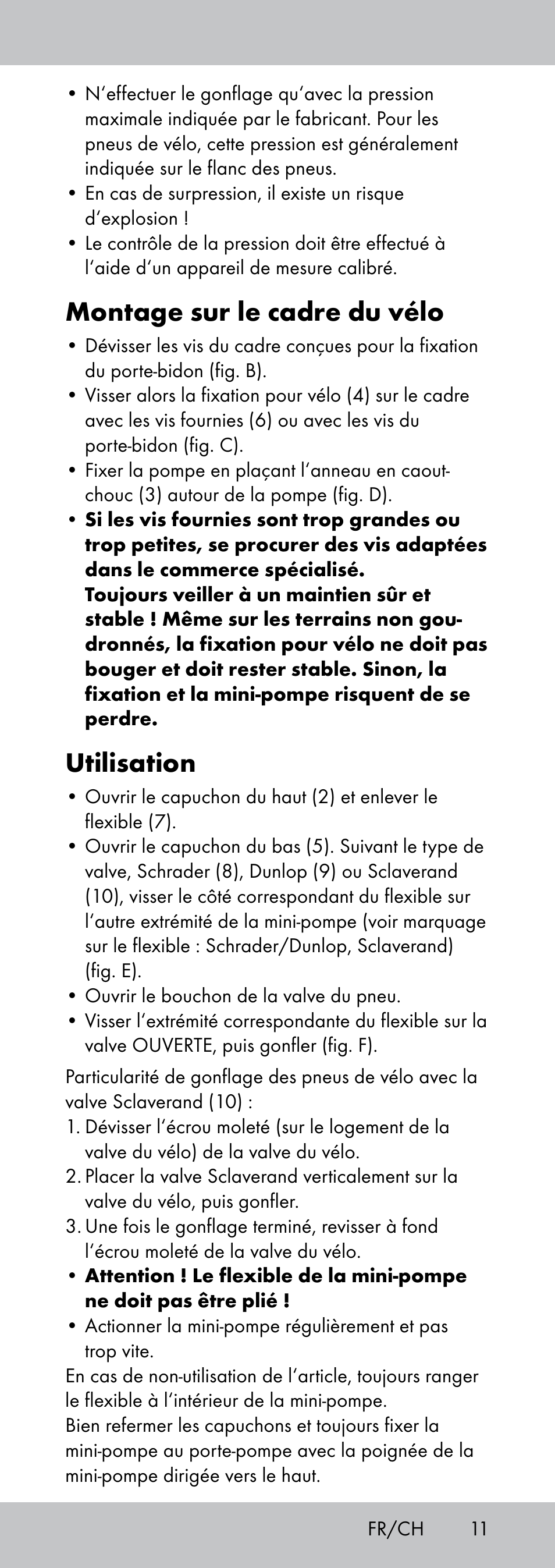 Montage sur le cadre du vélo, Utilisation | Crivit MP-1781 User Manual | Page 11 / 24